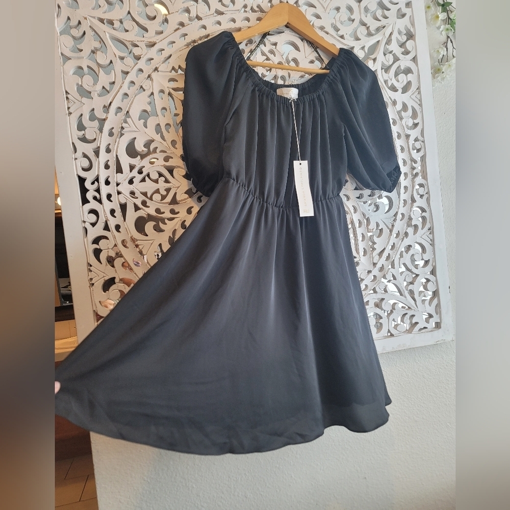 AMANDA UPRICHARD CLASSIC LIYTLE Black dress with Puff Sleeves NWT SIZE 8P - Picture 9 of 10